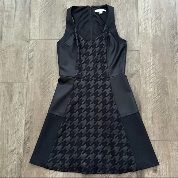EUC Piperlime Houndstooth Faux Leather Black Dress Size 2 - Picture 2 of 11
